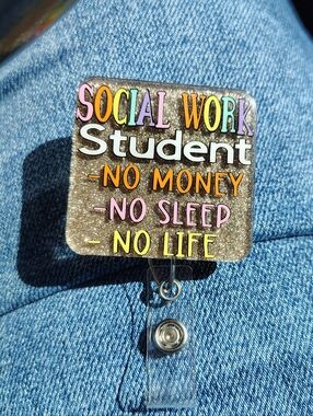 Social Work Student Badge Reel - Glitter Multi-Color Text